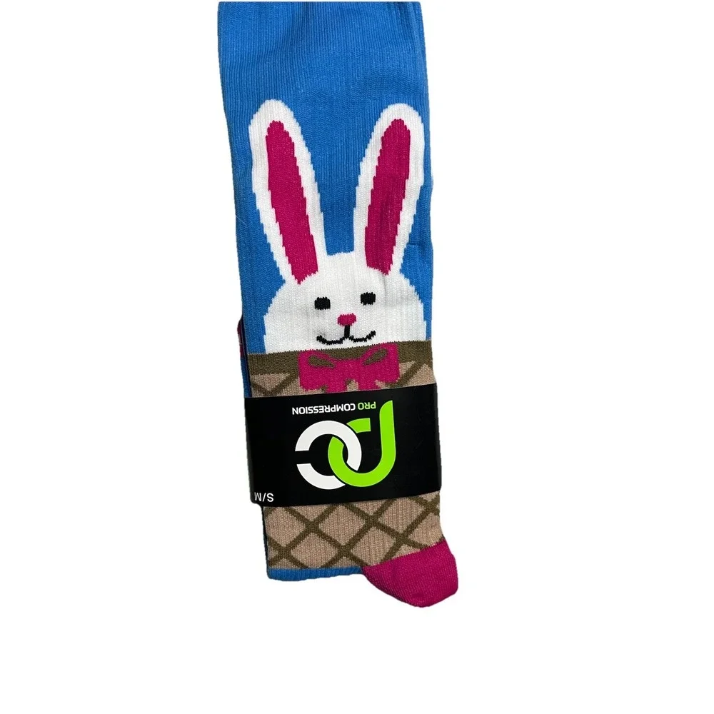 Womens Pro Compression Knee High OTC Pink Easter Bunny Socks Size S/M